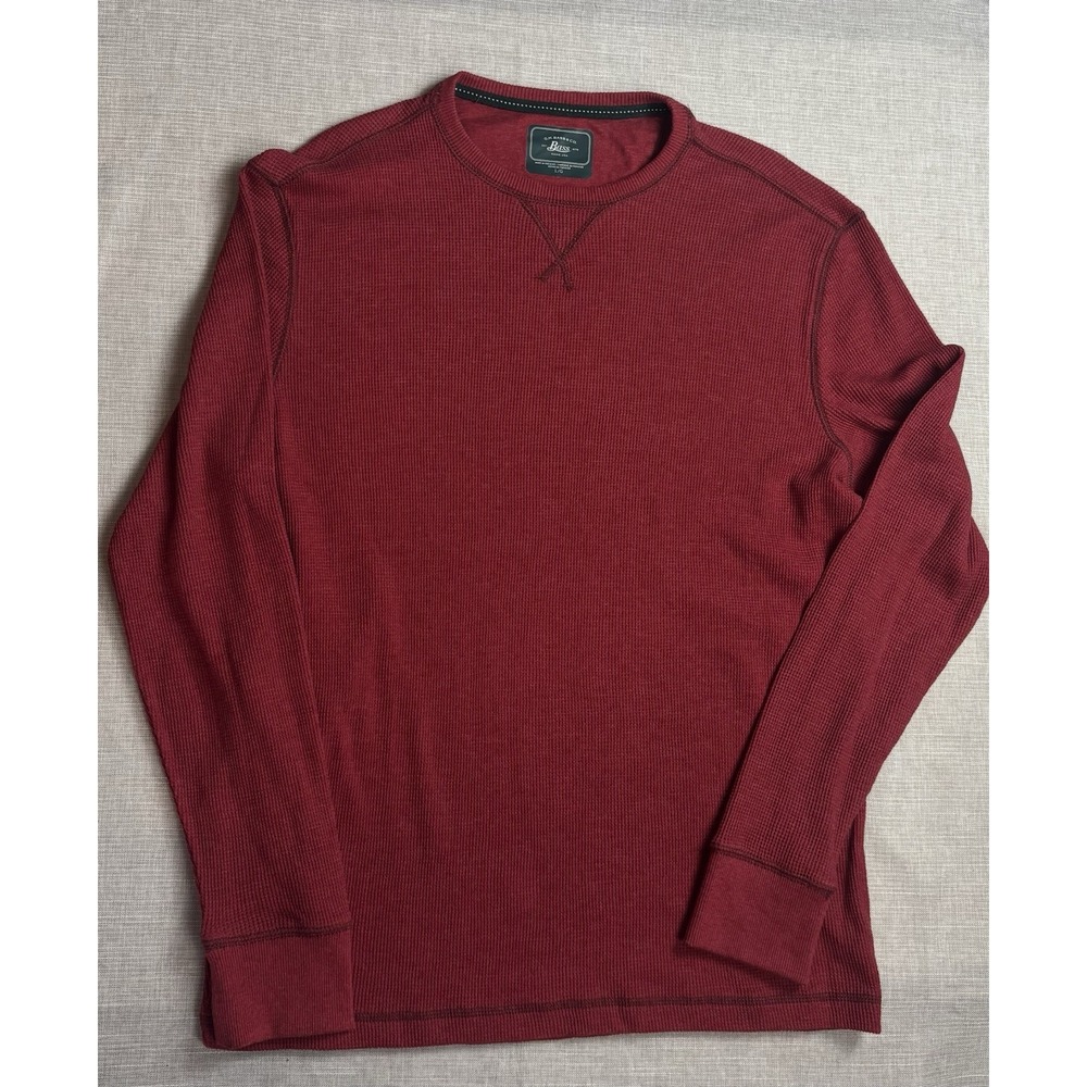 GH Bass Thermal Shirt Mens Large Red Waffle Knit Long Sleeve Crewneck